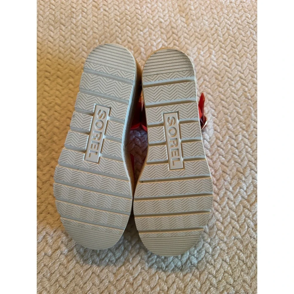 Sorel Cameron Flatform Red Leather Espadrille Wedge Sandals NL5359-637 Women 9.5